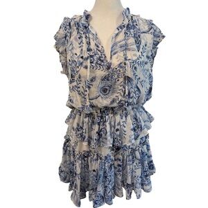 Misa Los Angeles Lilian Peacock Blue Ruffle Dress Small